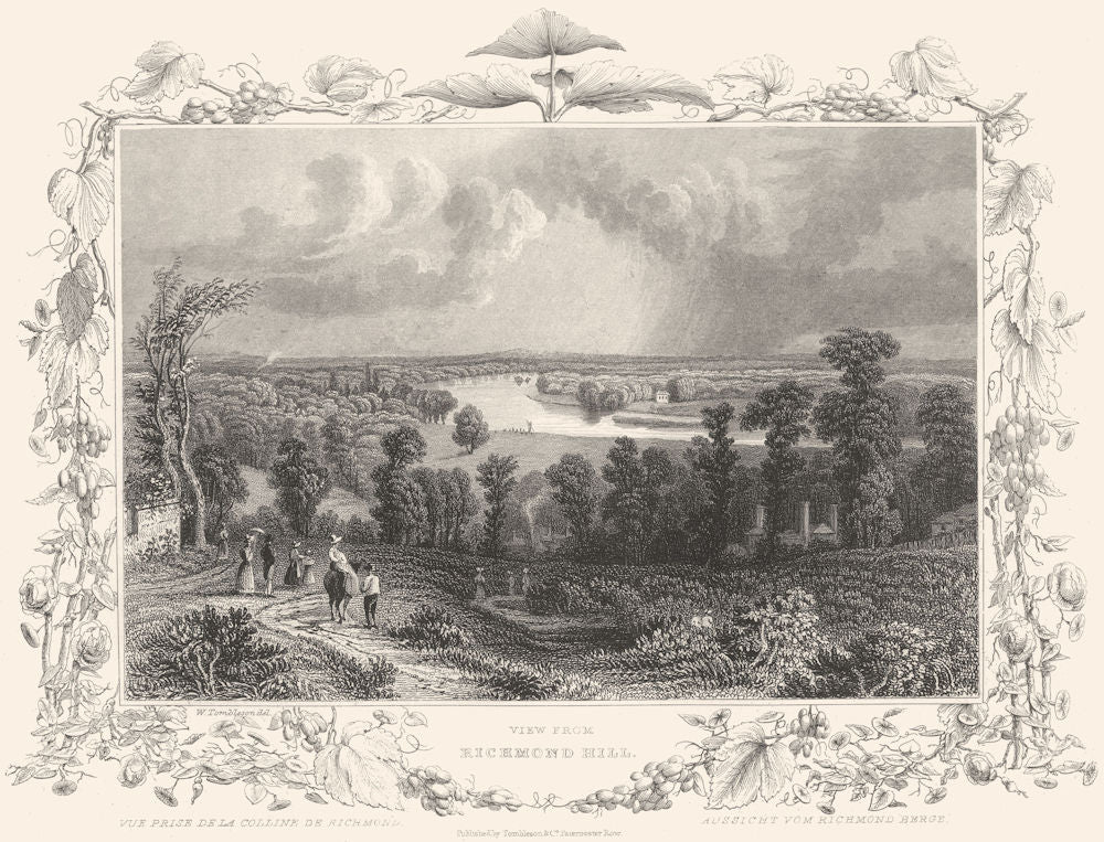 LONDON. View from Richmond Hill (Tombleson) 1830 old antique print picture